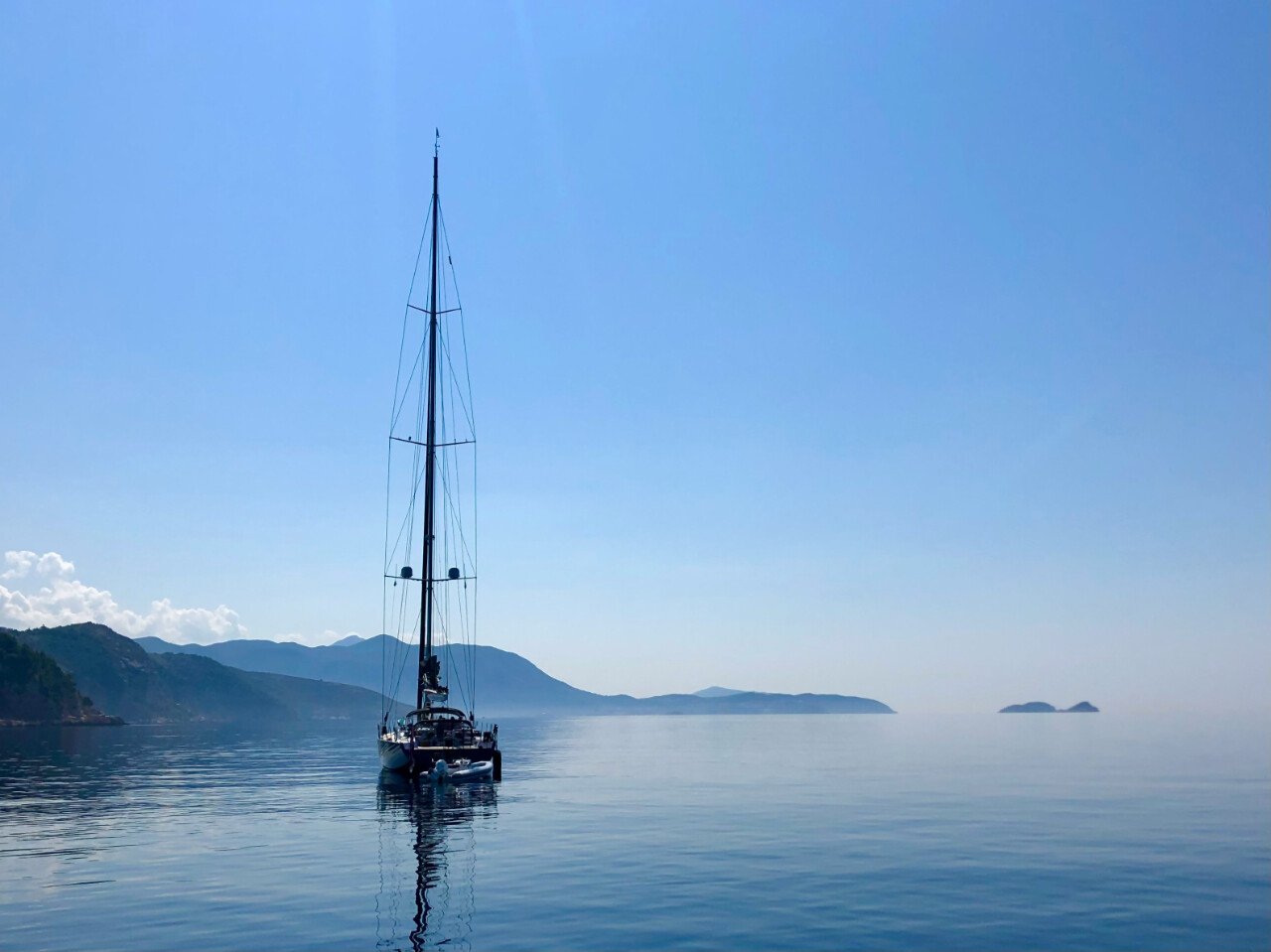Sailing boat moored in front of Lopud