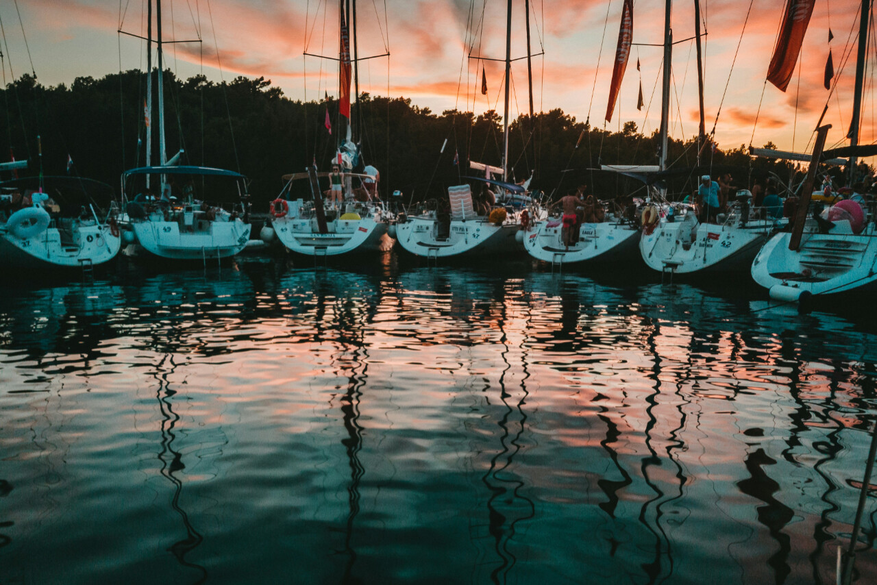 Boats docked during golden hour in Croatia